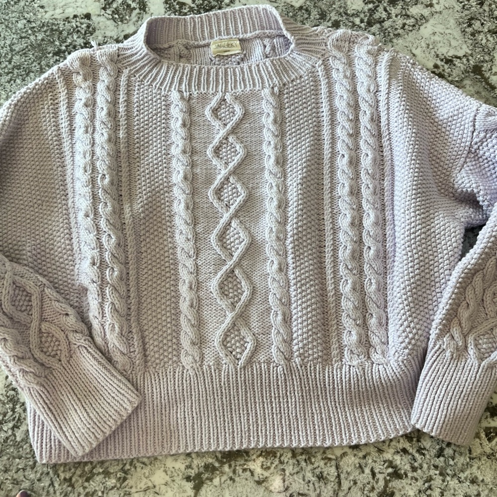 Jaggery London Cotton Lavender Cable Knit Sweater